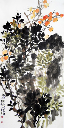 道金平作品《枇杷深山何太拙》68X138cm