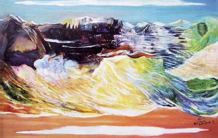 旋转油画（泥石流）50·70cm2009年 此画旋转欣赏可出现四幅不同画面
