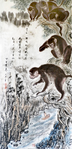 李白：早发白帝城诗意（G）（67厘米×135厘米）_dh