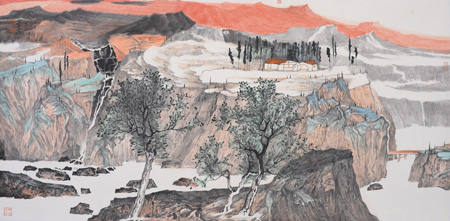 孙小东作品1 水面铺霞山积锦之二136X69CM