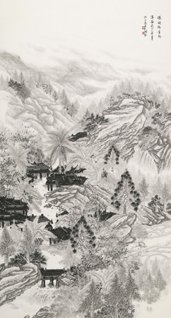 傣族乡音飞瀑图198x98cm