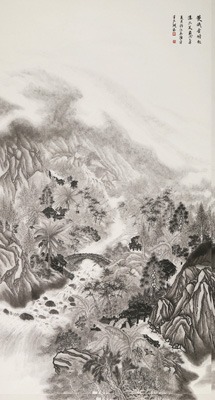 曼俄金岭飞瀑大美图198x98cm
