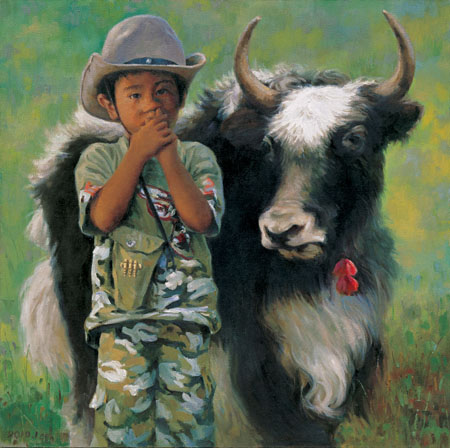 徐俊卿《川西小牛仔》90x90cm