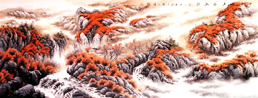 千里秋山红如火 70X180cm