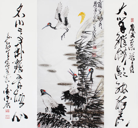 霜天晓月（带书法）（136cm×68cm）