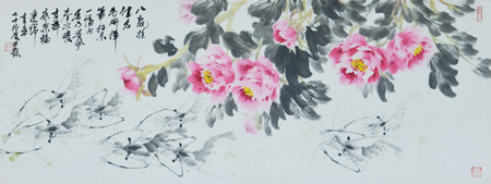 牡丹墨虾145x55cm