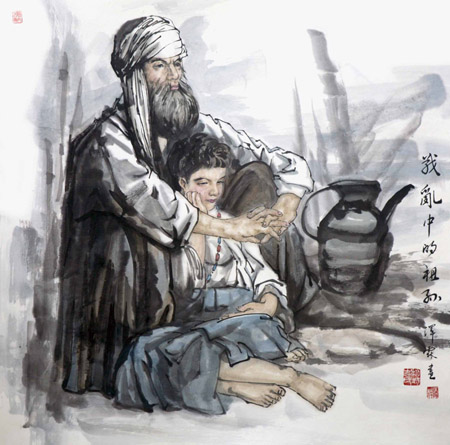 战乱中的祖孙 68cmX68cm 2008年作