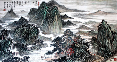 《云巫三秋图》中国画 四尺整张
