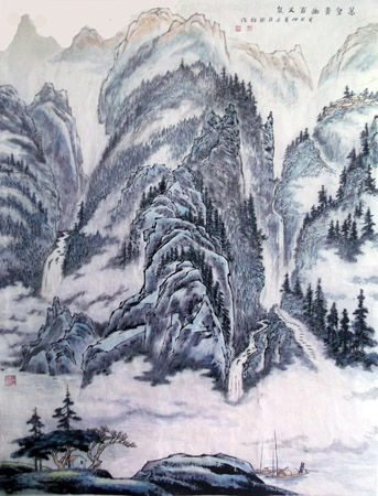万壑青幽百丈泉106X138厘米