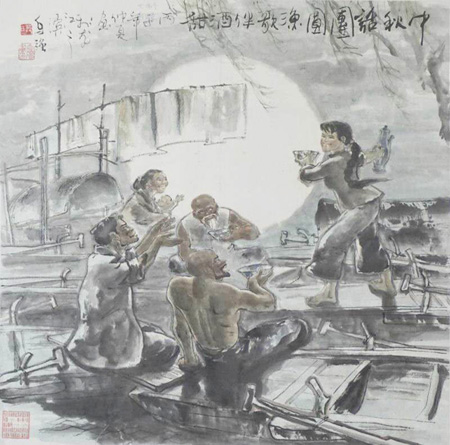 渔歌伴酒唱团圆 68X68cm