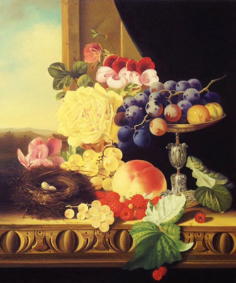 《葡萄与桃》 60×50cm 2008年 《葡萄与桃》 60×50cm 2008年