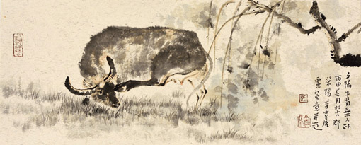 《夕阳牛背无人卧》70cm×28cm