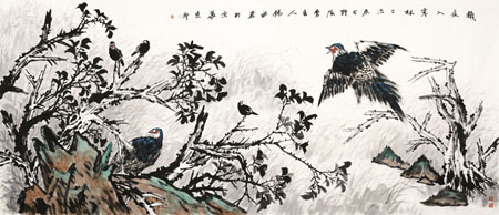 《秋夜入寒林》规格：367×144cm