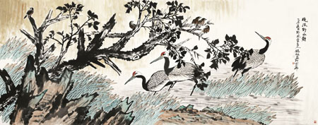 《晚风野水静》规格：367×144cm