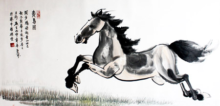 《奔马图》中国画 四尺整张
