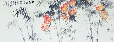 《凌霄墨竹》规格：145×55cm