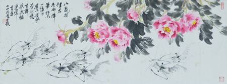 《牡丹墨虾》规格：145×55cm
