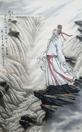 江治安作品6《孔子临川图》规格：90×150cm
