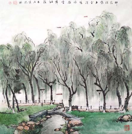 《柳浪闻莺》规格：68cm×68cm