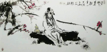 《赏梅图》68×137cm 杨乾明作