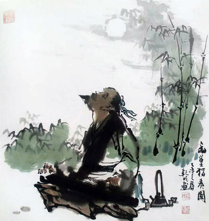 《幽篁独奏 》 45×45cm 杨乾明作