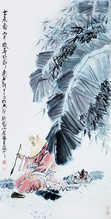 李士良国画《书蕉图》规格：68×136cm 2016