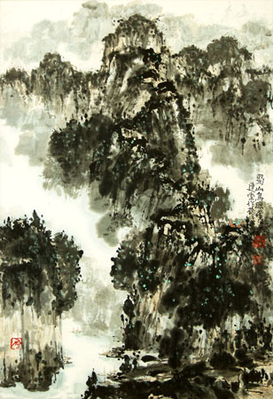 捻条画《蜀山鸟瞰》68cm×95cm 1996年作