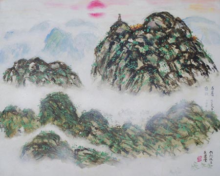 捻条油画创始人吴建堂的捻条油画处女作之一《春晨峦歌》2010年作