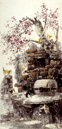 《红梅迎雪》237×124cm