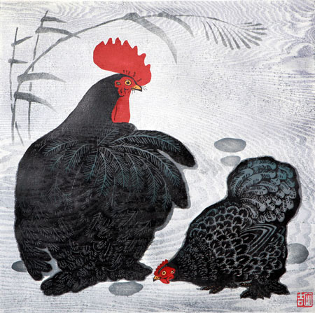 张淑荣作品1 版画《滩》