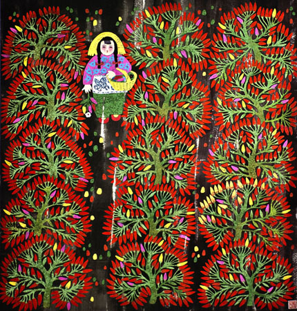张淑荣作品5 工笔重彩《 辣妹子》