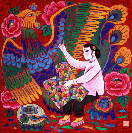 张淑荣作品6 工笔重彩《百家衣》
