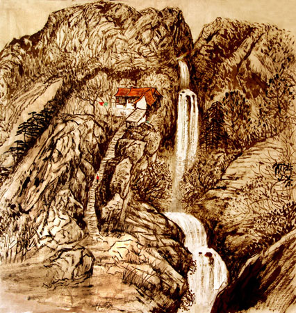 张淑荣作品8 国画《飞泉挂碧峰》