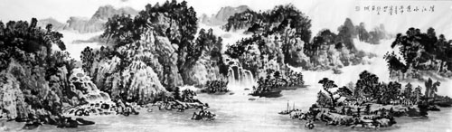 《清江小景》70×240cm