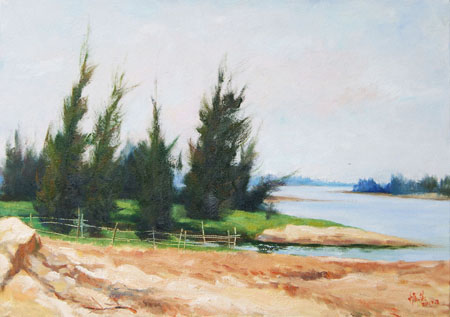 云维英作品4《早晨的珠碧江》40×56cm