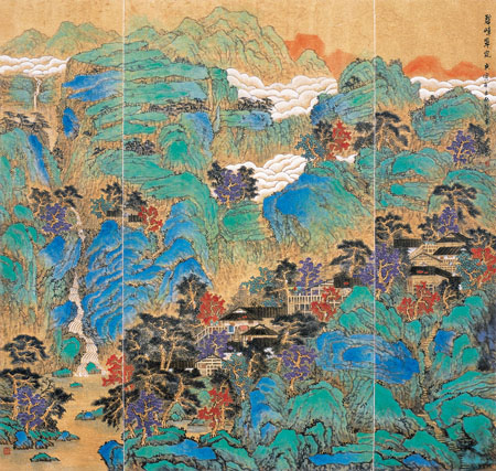 《碧嶂翠岚》178cm×190cm 2012入选第七届西部大地情中国画油画作品展
