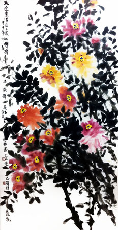 道金平作品《花近东溪居士家》68×138cm 2014年