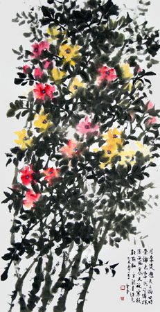 道金平作品《四时荣谢色常同》68×138cm 2015年