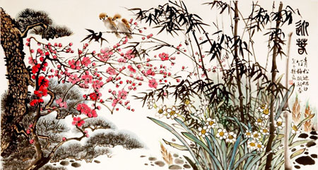 《迎春》200×100cm