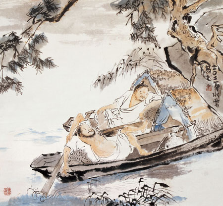 《渔翁沉睡无人问》50cm×50cm