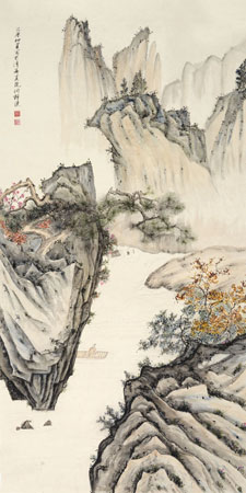 何梓溪作品4《松溪江中游》乙未年 68×136cm