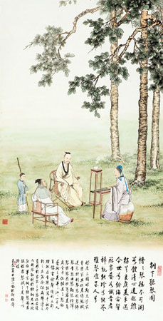 《桐下听琴图》133cm×66cm