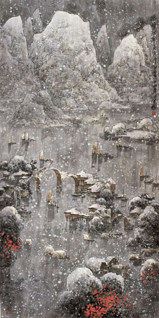 叶维作品2 瑞雪江南 342×123cm 2005年