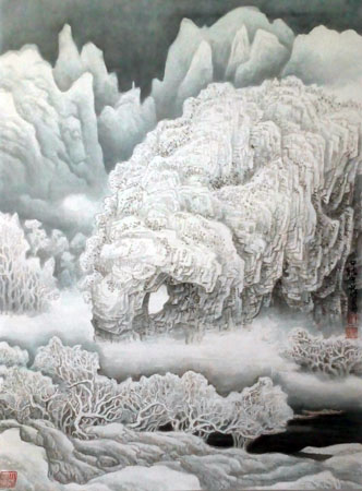 许文邠作品1《象山雪色》66×89cm 1988年