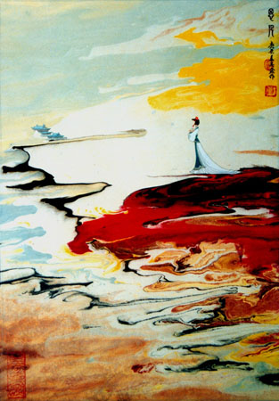 董文政作品1《思凡》当代帛画 51x35cm 2000年