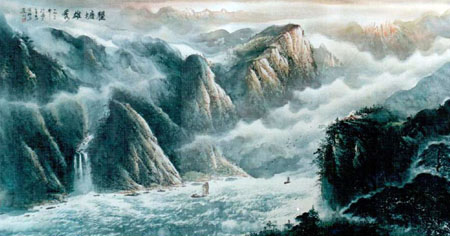 董文政作品4《瞿塘雄秀》董文政纸本山水 94×176cm 1992年