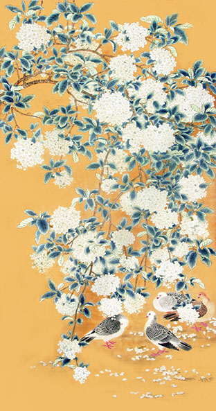 第四届青年美展，赵余钊《花开花落》90×180 绢本