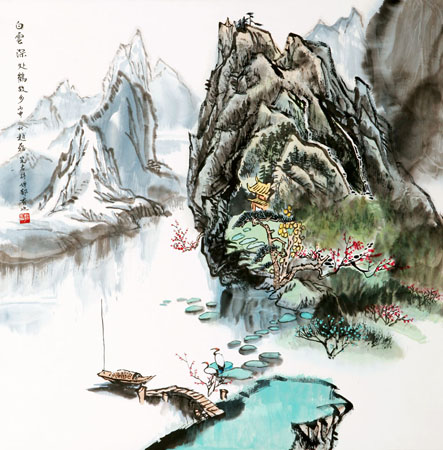 《白云深处鹤故乡》68×68cm