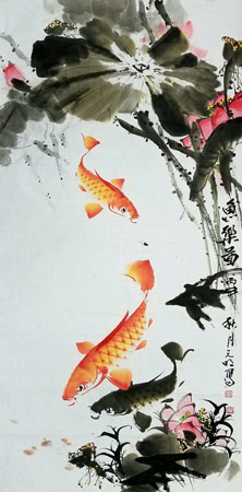 《鱼乐图》138cm×68cm