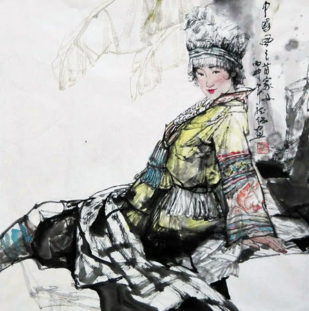 中国风之苗家女 69cm×69cm